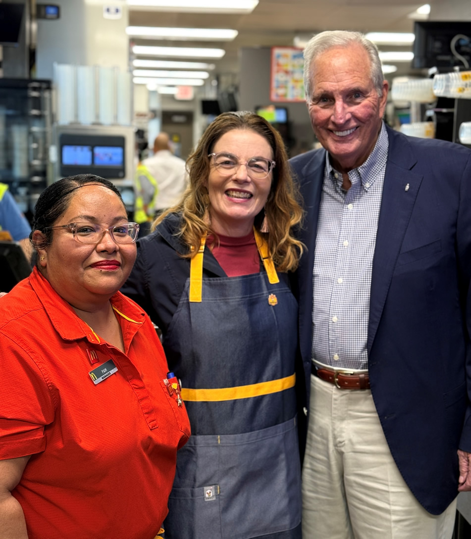 Asm. Addis, Pam Ortega and Landon Hofman standing in kitchen