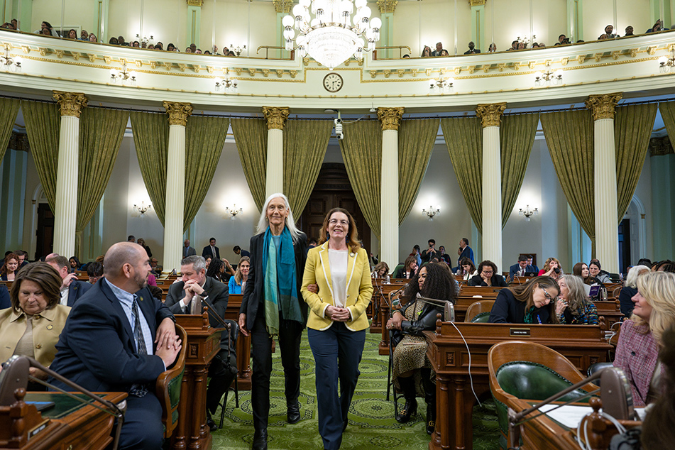 Asm. Addis escorting Julie Packard on the Assembly Floor