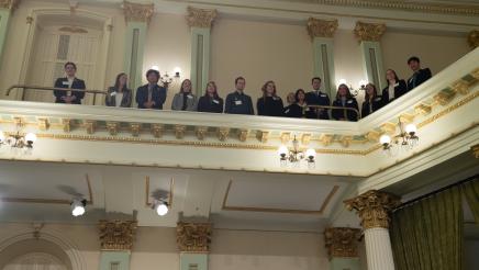 Students viewing the Assembly Floor from the balcony