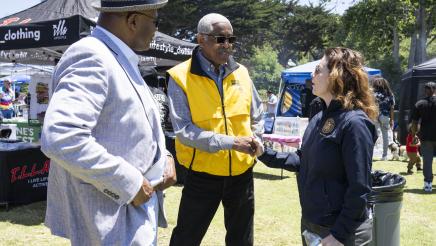 Asm. Addis speaking with two constituents
