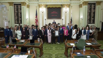 Asm. Addis, Speaker Rivas and other members honoring Assembly Fellows